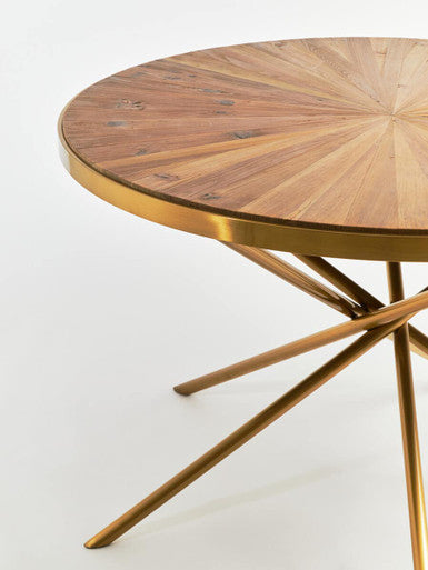 Gold Aged Fir Wood Rustic Top Dining Table with Stainless Steel Tied Base | Jana