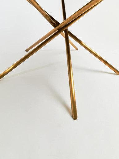 Gold Aged Fir Wood Rustic Top Dining Table with Stainless Steel Tied Base | Jana
