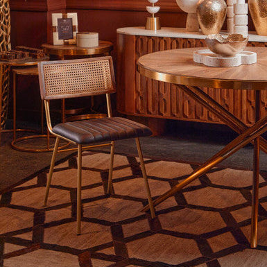 Gold Aged Fir Wood Rustic Top Dining Table with Stainless Steel Tied Base | Jana