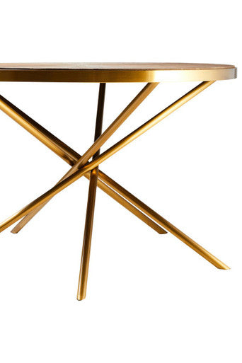 Gold Aged Fir Wood Rustic Top Dining Table with Stainless Steel Tied Base | Jana