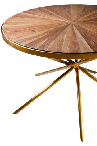 Gold Aged Fir Wood Rustic Top Dining Table with Stainless Steel Tied Base | Jana