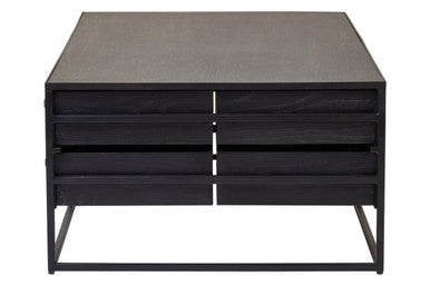 Black Finish 4-Drawer Coffee Table with Metallic Handles and Iron Frame | Judd