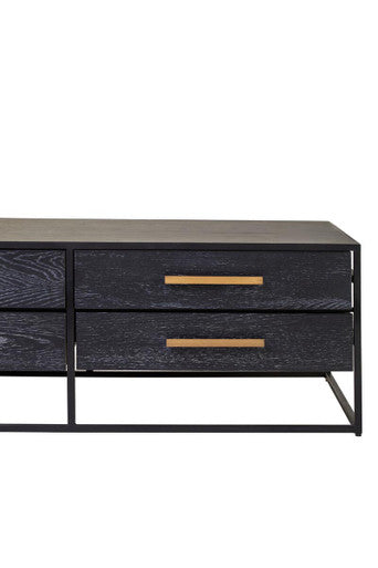 Black Finish 4-Drawer Coffee Table with Metallic Handles and Iron Frame | Judd