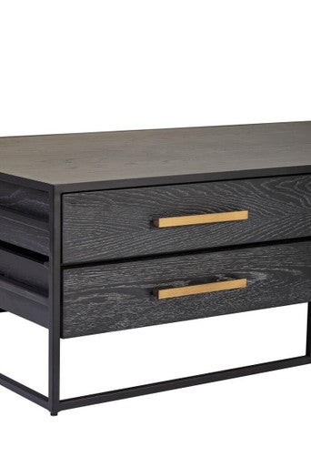Black Finish 4-Drawer Coffee Table with Metallic Handles and Iron Frame | Judd