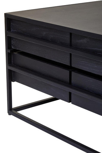 Black Finish 4-Drawer Coffee Table with Metallic Handles and Iron Frame | Judd