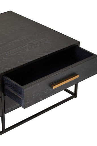 Black Finish 4-Drawer Coffee Table with Metallic Handles and Iron Frame | Judd