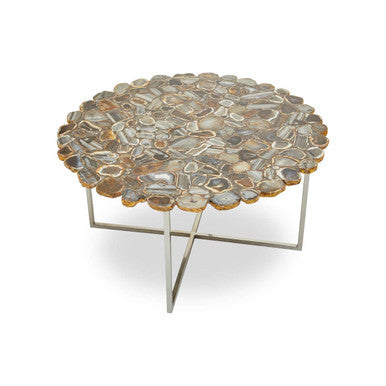 Silver and Assorted Agate Stone Top Coffee Table with Stainless Steel Cross Legs | Rabia