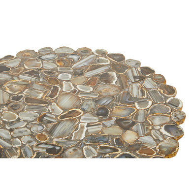 Silver and Assorted Agate Stone Top Coffee Table with Stainless Steel Cross Legs | Rabia