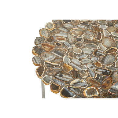 Silver and Assorted Agate Stone Top Coffee Table with Stainless Steel Cross Legs | Rabia