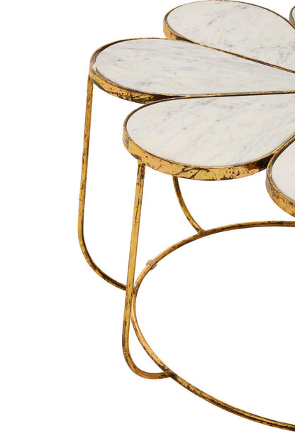 White Polished Marble Top Coffee Table with Petal Design Openwork Base | Rabia
