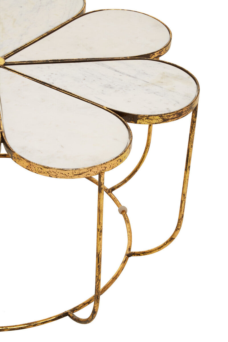 White Polished Marble Top Coffee Table with Petal Design Openwork Base | Rabia