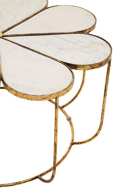 White Polished Marble Top Coffee Table with Petal Design Openwork Base | Rabia