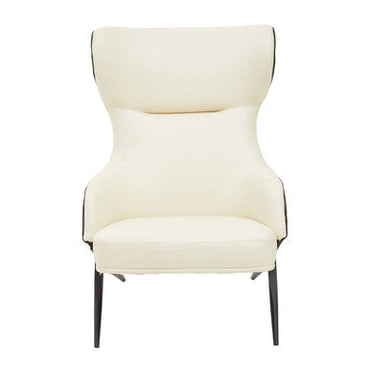 Kiev Ivory Fabric and Black Faux Leather Wingback Armchair