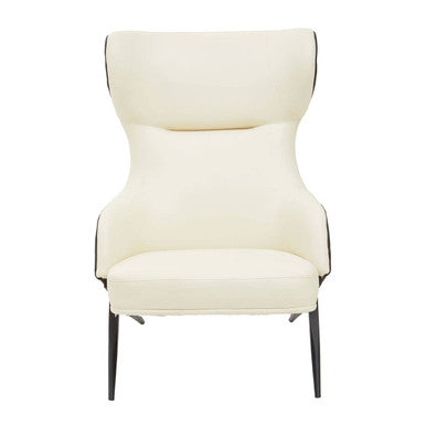 Kiev Ivory Fabric and Black Faux Leather Wingback Armchair