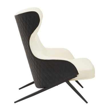 Kiev Ivory Fabric and Black Faux Leather Wingback Armchair