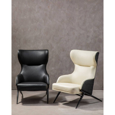 Kiev Ivory Fabric and Black Faux Leather Wingback Armchair