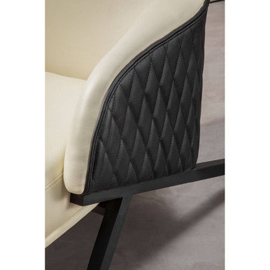 Kiev Ivory Fabric and Black Faux Leather Wingback Armchair