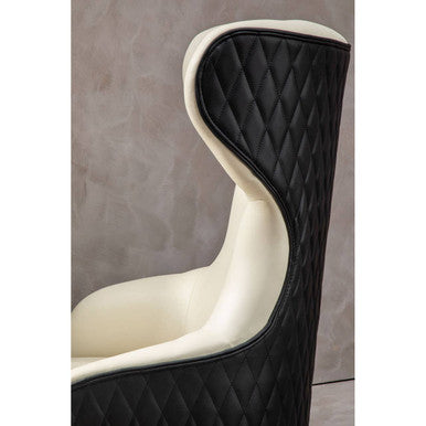 Kiev Ivory Fabric and Black Faux Leather Wingback Armchair