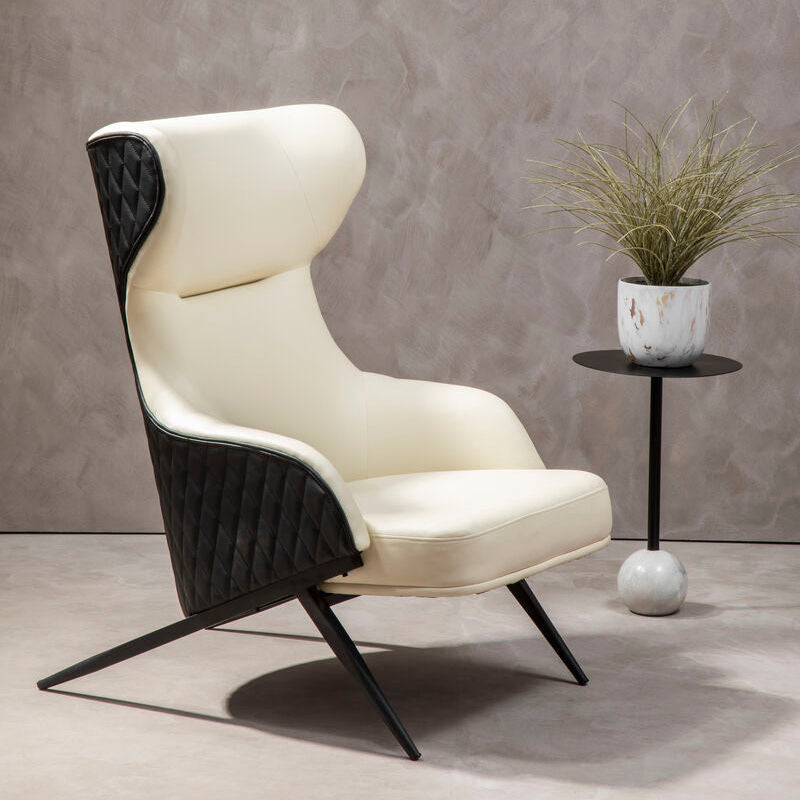 Kiev Ivory Fabric and Black Faux Leather Wingback Armchair