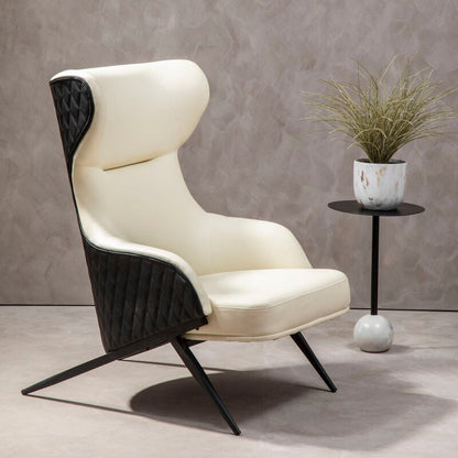 Kiev Ivory Fabric and Black Faux Leather Wingback Armchair