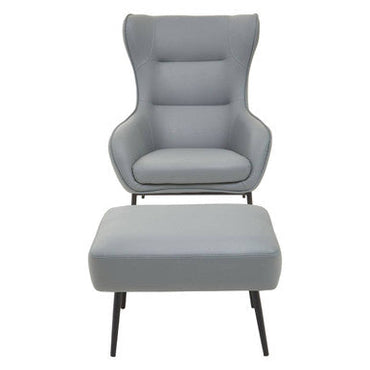 Kaiko Grey Faux Leather Wingback Armchair and Footstool