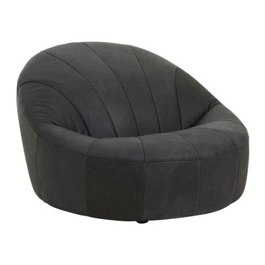 Hoxton Antique Black Leather Cocoon Lounge Chair with Padded Seat