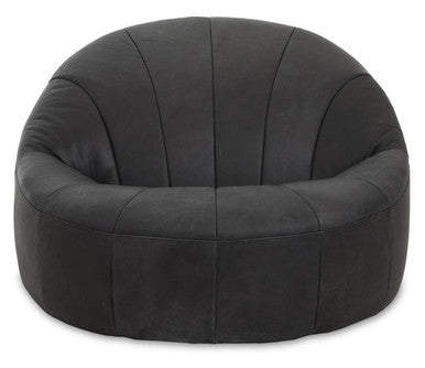 Hoxton Antique Black Leather Cocoon Lounge Chair with Padded Seat