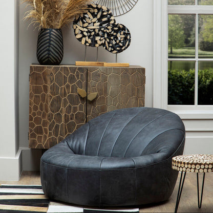 Hoxton Antique Black Leather Cocoon Lounge Chair with Padded Seat