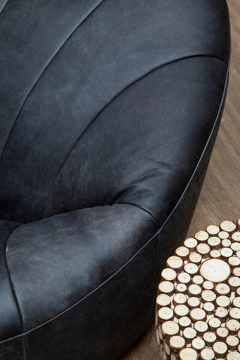 Hoxton Antique Black Leather Cocoon Lounge Chair with Padded Seat