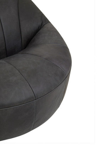 Hoxton Antique Black Leather Cocoon Lounge Chair with Padded Seat