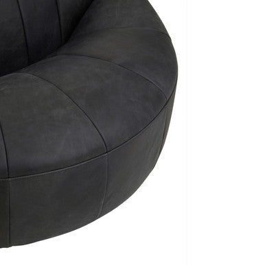 Hoxton Antique Black Leather Cocoon Lounge Chair with Padded Seat