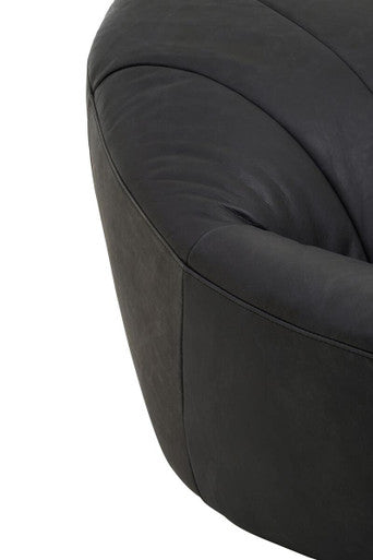 Hoxton Antique Black Leather Cocoon Lounge Chair with Padded Seat