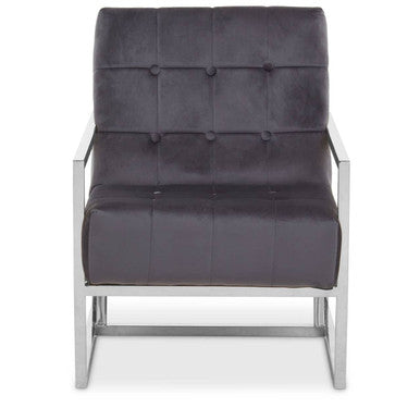 Hana Grey Velvet Chair with Silver Stainless Steel Frame