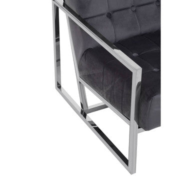 Hana Grey Velvet Chair with Silver Stainless Steel Frame