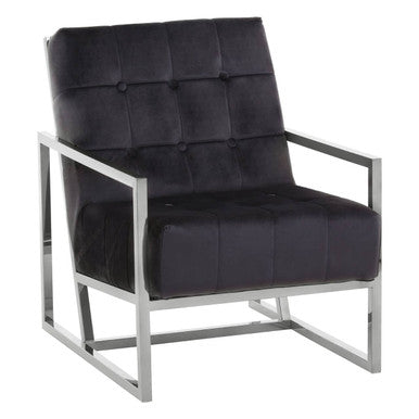 Hana Black Velvet Chair With Silver Stainless Steel Frame