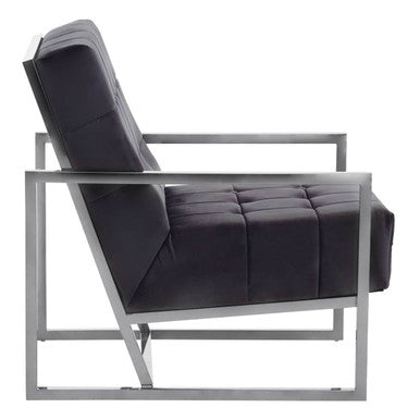 Hana Black Velvet Chair With Silver Stainless Steel Frame