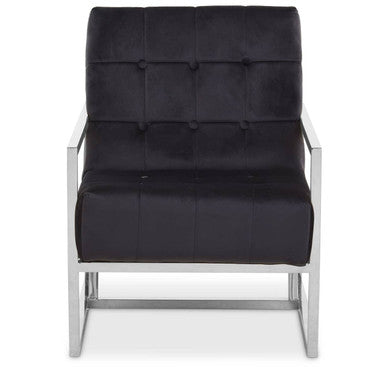 Hana Black Velvet Chair With Silver Stainless Steel Frame
