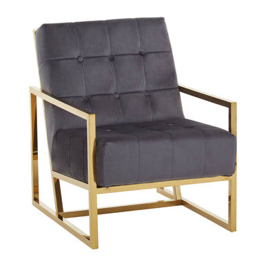 Hana Grey Velvet Chair With Gold Stainless Steel Frame