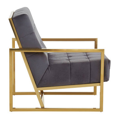 Hana Grey Velvet Chair With Gold Stainless Steel Frame