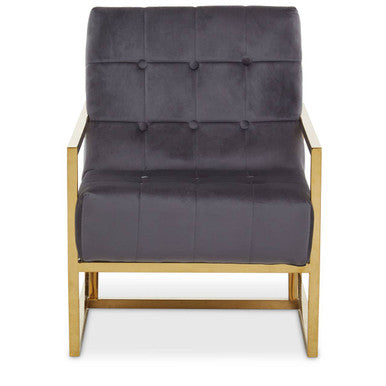 Hana Grey Velvet Chair With Gold Stainless Steel Frame