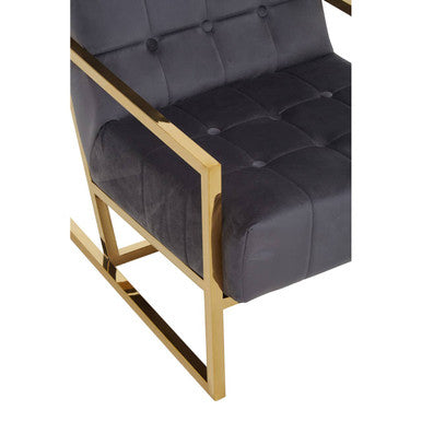 Hana Grey Velvet Chair With Gold Stainless Steel Frame