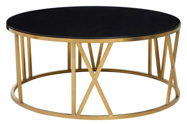 Alana Gold Finish and Black Glass Round Coffee Table