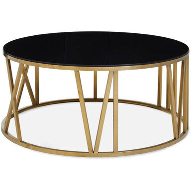 Alana Gold Finish and Black Glass Round Coffee Table