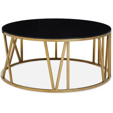 Alana Gold Finish and Black Glass Round Coffee Table