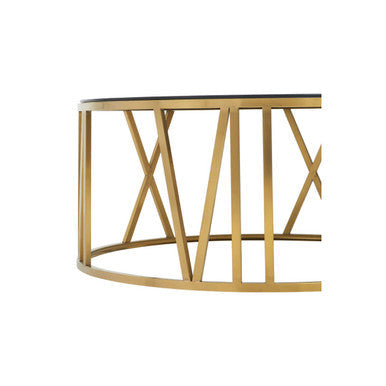 Alana Gold Finish and Black Glass Round Coffee Table
