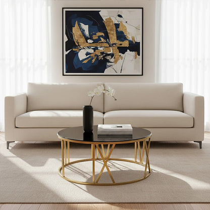 Alana Gold Finish and Black Glass Round Coffee Table