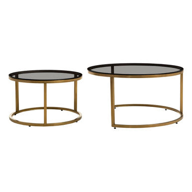 Alana Gold Finish and Tinted Glass Set of 2 Nesting Coffee Tables
