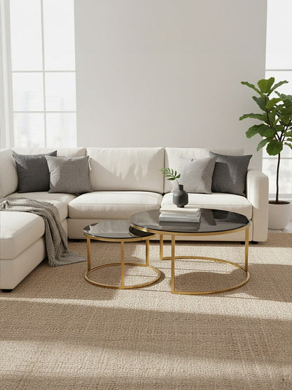 Alana Gold Finish and Tinted Glass Set of 2 Nesting Coffee Tables