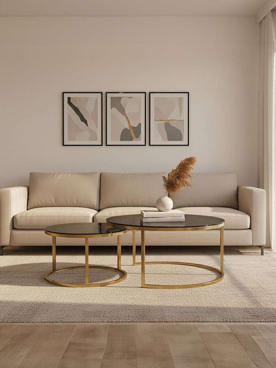 Alana Gold Finish and Tinted Glass Set of 2 Nesting Coffee Tables