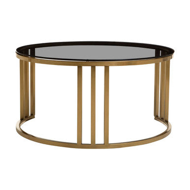 Alana Gold Finish and Tinted Glass Set of 2 Round Nesting Coffee Tables